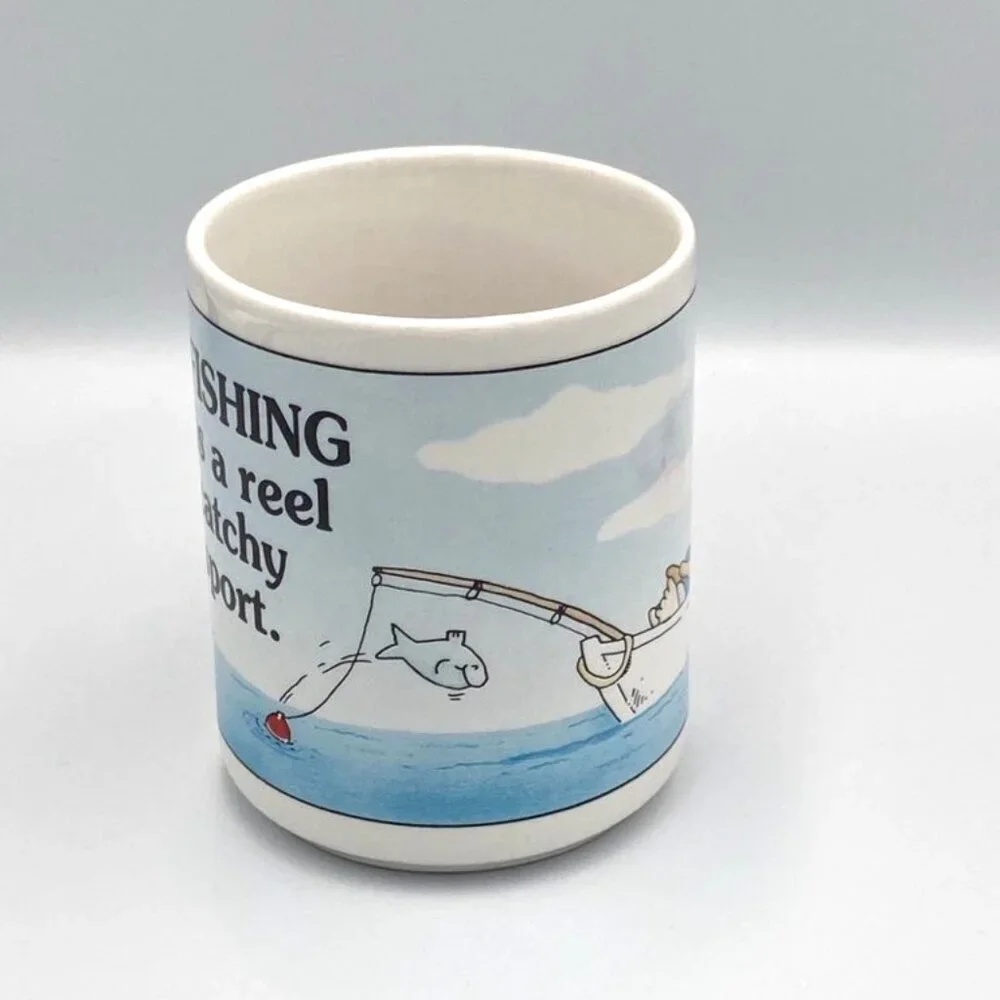 Vtg Fishing Mug Abbey Press “Fishing is‎ a reel catchy sport” 8 oz Made in USA